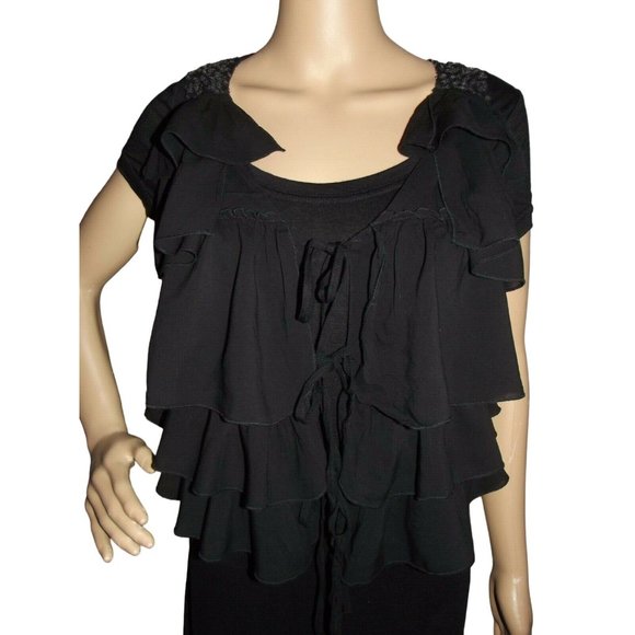 Mono Reno Dress & Sequin Vest Set Small Black Rayon 2-Piece T-Shirt knee scoop - Picture 8 of 12
